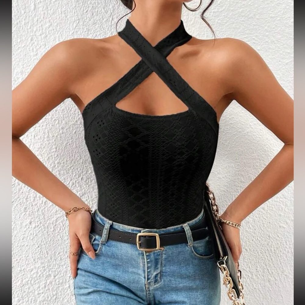 Boho crisscross front halter top